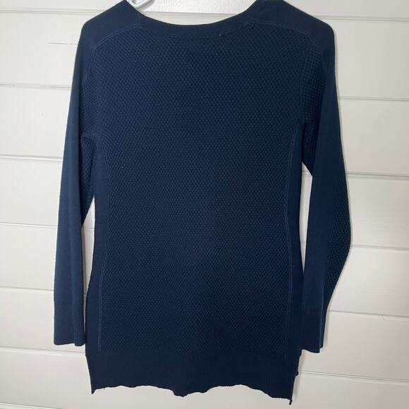 Athleta Waffle Knit Pullover Sweater Navy Merino Wool Blend Thermal Womens XXS - Picture 2 of 7